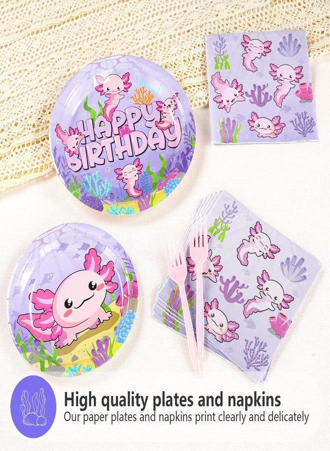 Grencian 96Pcs Axolotl Birthday Party Supplies Pink Cartoon Axolotl Party Plates and Napkins Tableware Sets Reptile Animals Axolotl Party Decorations for Kids Girls Baby Shower Party Favors, Serves 24 - Image 4